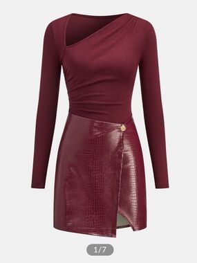 Faux leather panelled mini dress